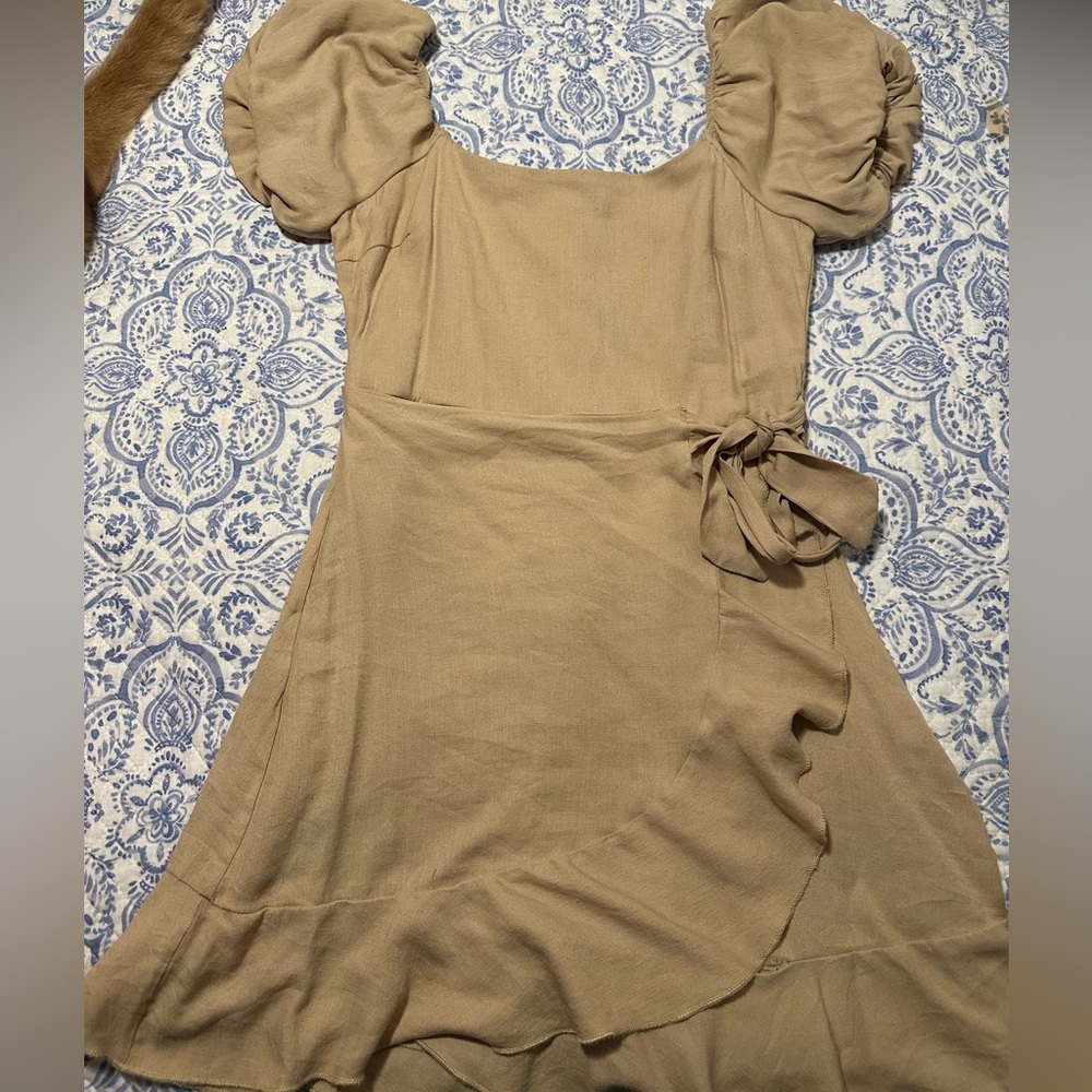 Trixxi Tan Ruffled Tie Front Mini Dress